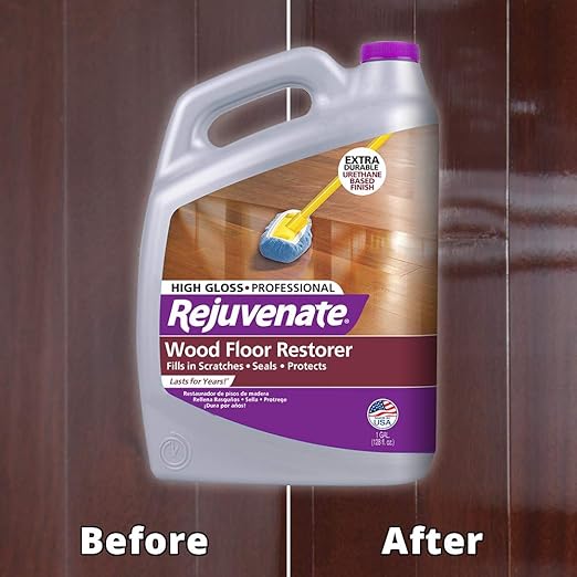 Rejuvenate Professional Wood Floor Restorer and Polish with Durable Finish Application High Gloss Finish 128oz & All Fllors Cleaner 128oz