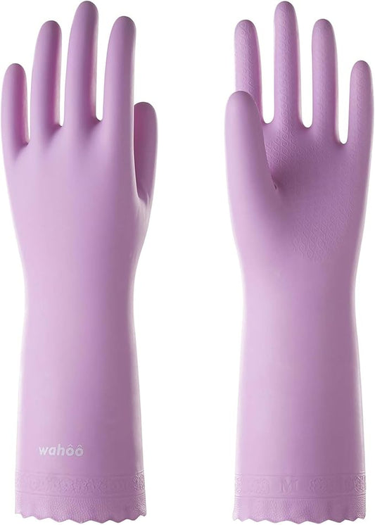 wahoo Skin-Friendly Cleaning Gloves, Reusable Dishwashing Gloves with Flocked Cotton Liner, Dishwashing, Kitchen, Mauve Mist, Small