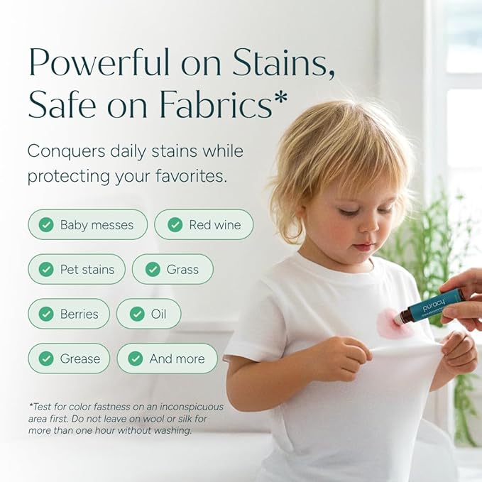 Puracy Stain Remover Pen, Natural Based Travel and Laundry Stain Cleaner for Clothes, Baby Essentials, Kids Stains, Oil and Fabric Spot Cleaner, Unscented (Stain Remover Pen, 1 Pack)