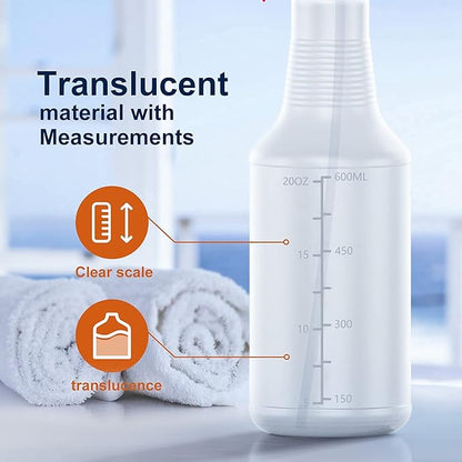 Veco Spray Bottle (5 Pack,24 Oz) with Measurements and Adjustable Nozzle(Mist & Stream Mode), HDPE Plastic Spray Bottles for Cleaning Solution, Household/Commercial/Industrial Use, No Leak and Clog