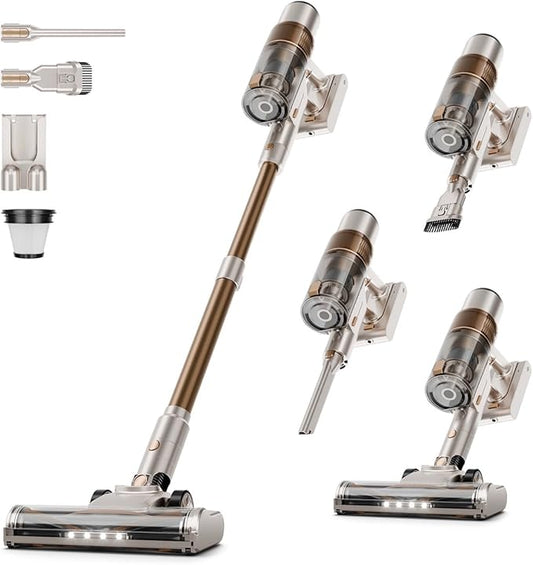 Cordless Vacuum Cleaner - 40KPA Powerful Suction Cordless Stick Vacuum Cleaners for Home, Anti-Tangle Brush, Lightweight, 6-in-1 Rechargeable Vacuum for Pet Hair/Carpet/Hard Floor(Off-White)