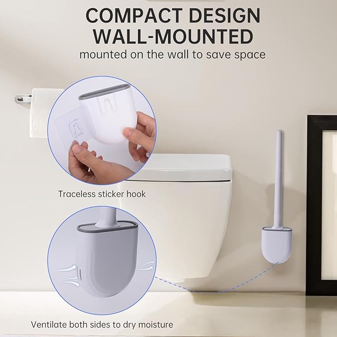 RV Silicone Toilet Brush with Holder, Toilet Bowl Brush for RV Travel Trailers/Campers, Anti-Drip Anti-Roll Compact Toilet Cleaner for Small Bathroom,Made by RVers for RVers