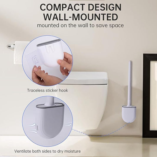RV Silicone Toilet Brush with Holder, Toilet Bowl Brush for RV Travel Trailers/Campers, Anti-Drip Anti-Roll Compact Toilet Cleaner for Small Bathroom,Made by RVers for RVers
