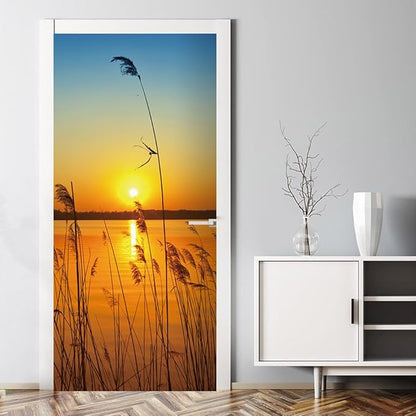 3D Door Stickers Murals Peel and Stick Wallpaper -Sunset Glow- PVC Self-Adhesive Door Decals Removable Waterproof Poster for Bedroom Living Room Home Door Wall Decoration 31.5x78.7 inch