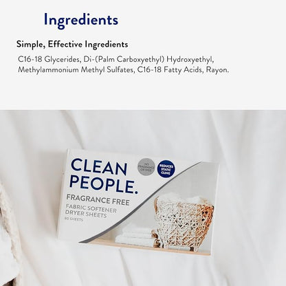 The Clean People Fabric Softener Sheets - Dryer Sheets - Softens & Removes Static Cling - Vegan Laundry Softener, Fragrance Free - Unscented, 120 Pack