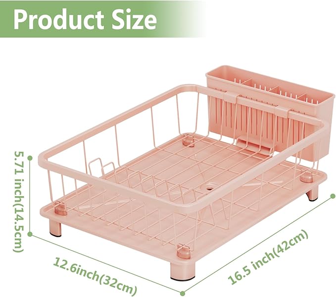 Hiviweer Pink Dish Drying Rack - Space-Saving Dish Rack,Dish Racks for Kitchen Counter with Drainboard, Birthday Christmas Day Mothers Day Thanksgiving Gifts for Mom Grandma Wife Kitchen Enthusiasts