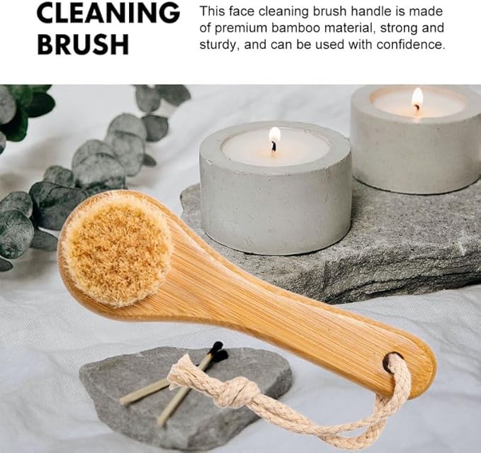 FRCOLOR Horsehair Facial Cleaning Brush with Bamboo Handle 5.35X1.65X1.49In Manual Face Exfoliating Brush for Deep Pore Cleansing and Gentle Skin Massage
