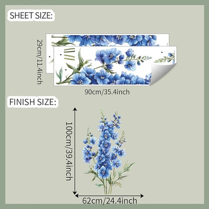 3D Wall Stickers DIY Flower Wall Decal Removable Waterproof Wall Art Decor for Bedroom Living Room Offices Home Decoration (Blue Delphinium)