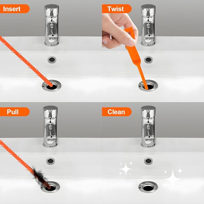 Forlivese 25 Inch Drain Snake,Drain Clog Remover,Sink Snake for Sewer Kitchen Sink Bathroom Tub Toilet Clogged Drains Relief Cleaning Tool 8 Pack