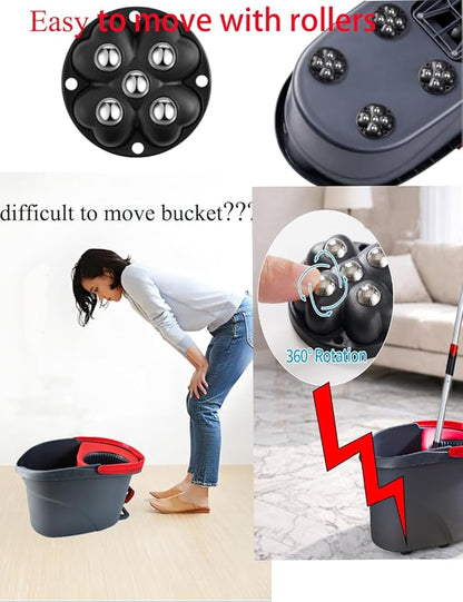 4 PCS Caster Wheels 360° Rollers Compatible with Ocedar Bucket,Self Adhesive Rollers for Mop Bucket,Kitchen Small Appliances,Trash Can,Black Color