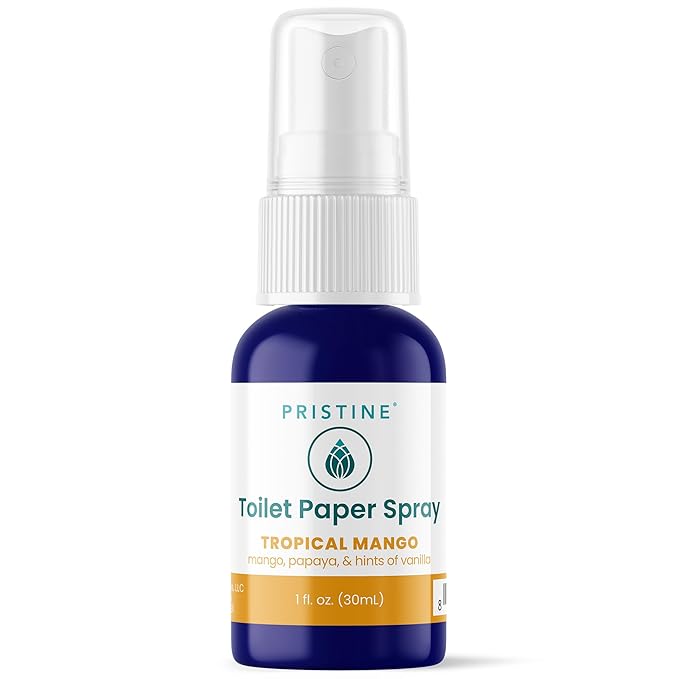 PRISTINE Toilet Paper Spray - As Seen on Shark Tank, More Natural Personal Cleansing Wipes & Flushable Wet Wipes Alternative, Spray Toilet Paper to Create Flushable Wipe, Tropical Mango, 1 fl oz