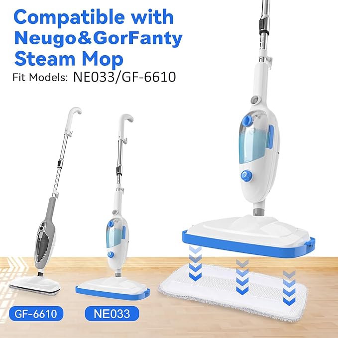 NE033/NE033M Steam Replacement Mop Pads: 6 Pack Steam Mop Cloth Compatible with Neugo NE033 NE033M Series Steam Mop, Washable & Reusable Microfiber Steam Mop Cloth for All Types of Floors (Grey)