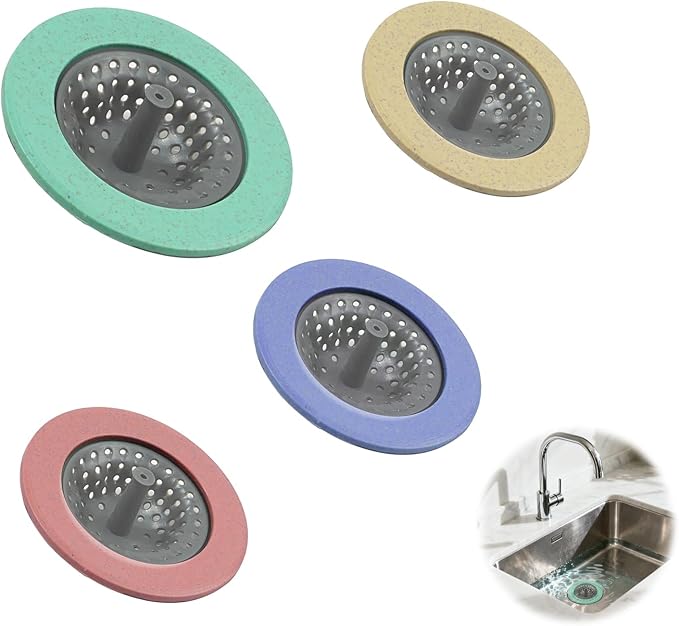 4-Pack Kitchen Sink Strainer,4.25''Diameter Soft Silicone Drain Filter for Sink, Bathroom,Tub - Anti-Clog,Dishwasher Safe,Easy to Clean Hair Catche