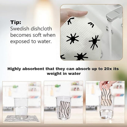 6 Pack Swedish Dishcloths for Kitchen, Reusable Soft Kitchen Towels Dish Cloths Set, No Odor Dish Cloths for Kitchen Dish Washing, Eco-Friendly Home Cleaning