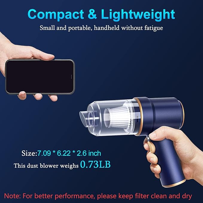 KMM Handheld Car Vacuum Cleaner, 9000Pa Vacuum Cleaner and Air Duster, 120W High Power Hand Held Vacuum with LED Light and Multi-Nozzles for Car, Home, Office, Pet