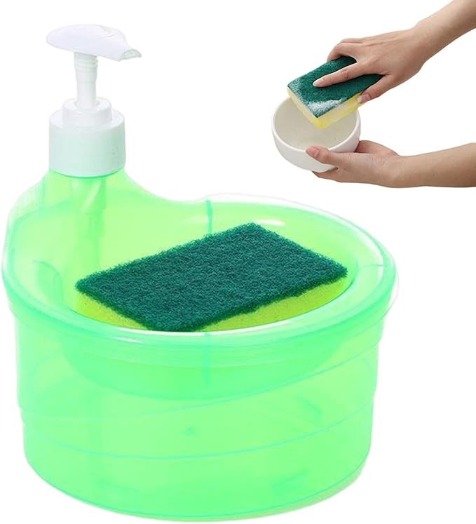 Kitchen Soap Dispenser - 2 in 1 Dish Soap and Sponge Holder, Sink Liquid Soap Pump Organizer | Dishwashing Soap Dispenser with Sponge caddyy, Refillable Soap Pump Dispenser for Kitchen Cleaning