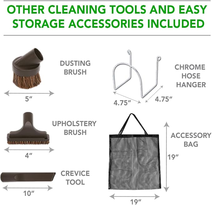 OVO Central Vacuum Deluxe Plus Kit, 40ft ON/Off Low-Voltage Hose, Air Driven Carpet Beater, 12’’ Premium Floor Brush, Cleaning Tools and Easy Storage Accessories
