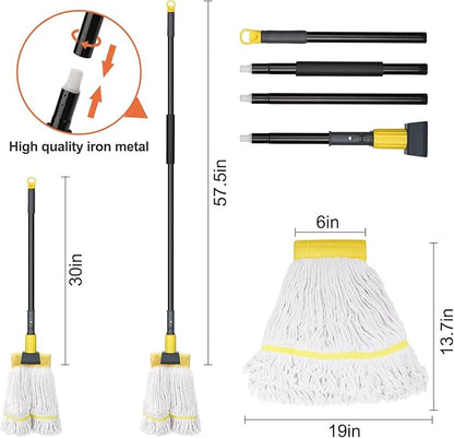 KeFanta Commercial Mop Heavy Duty Industrial Mop with Long Handle,60" Looped-End String Wet Cotton Mops for Floor Cleaning,Home,Kitchen,Office,Garage and Concrete/Tile Floor