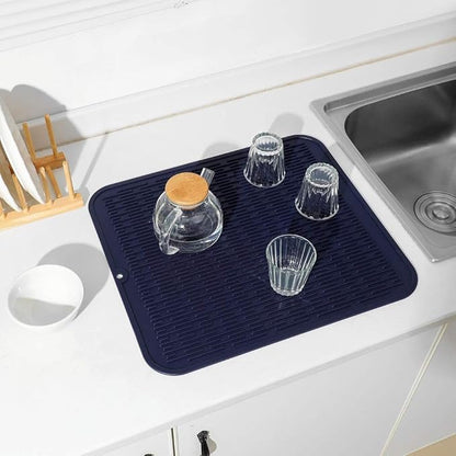 MicoYang Silicone Dish Drying Mat for Multiple Usage,Easy clean,Eco-friendly,Heat-resistant Silicone Mat for Kitchen Counter or Sink,Refrigerator or Drawer Liner Navy Blue XL 18 inches x 16 inches