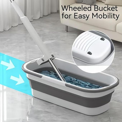 Mop and Bucket Set with Wringer, Flat Mop for Hardwood Floors, Cleaning Supplies with 6 Microfiber Pads (1 Mop + 6 Microfiber Pads + 1 Bucket)