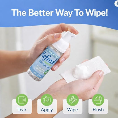 Refresh Liquid Wipe Free: Toilet Paper Foam (Sensitive Skin Foam, 50ml/250ml (10.14 Fl Oz) Combo Pack)
