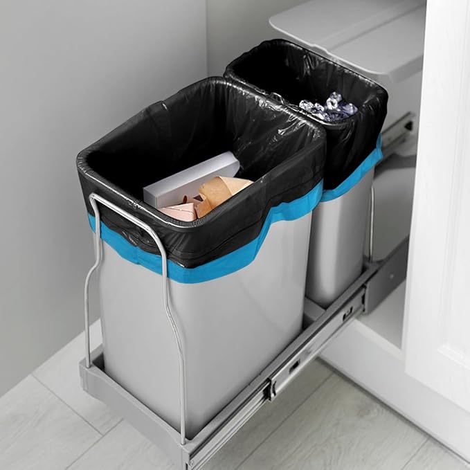 Teivio 20 Gallon 60 Counts (fit 18-20 Gal) Large Drawstring Trash Bags Strong Tall Kitchen Compactor Bags Garbage Bags for Home/Office/Light Residential Waste/Outdoor Trash Can, Lawn，Black Trash