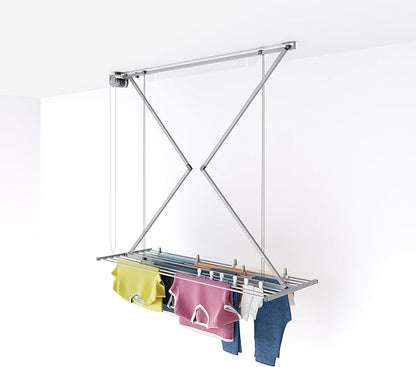 foxydry Mini, Ceiling Mounted Clothes Drying Rack, Pulley Clothesline, Vertical Folding Laundry Drying Rack 21.26" D x 59.84" W x 9.84" H