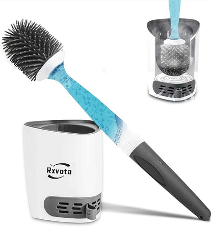 Silicone Toilet Bowl Cleaner Brush, Bathroom Cleaning Bowl Kit, Wall Mount Toilet Brush Refillable Toilet Brush Diatom Mud Absorbent Soft Bristled Silicone