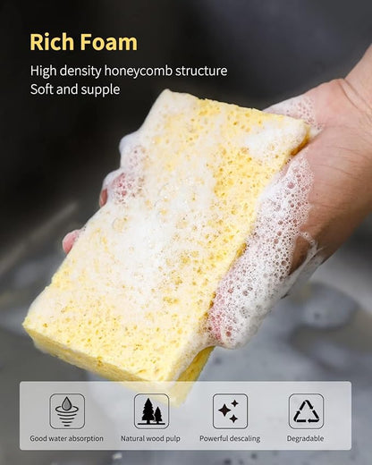 Cellulose Sponges,Heavy Duty Scrub Kitchen Sponge,Clean Tough Messes Without Scratching Sponges Kitchen,Pop Up Eco Sponges DIY Pink (6 Pack)
