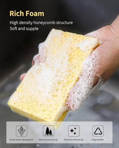 Cellulose Sponges,Heavy Duty Scrub Kitchen Sponge,Clean Tough Messes Without Scratching Sponges Kitchen,Pop Up Eco Sponges DIY Orange (6 Pack)
