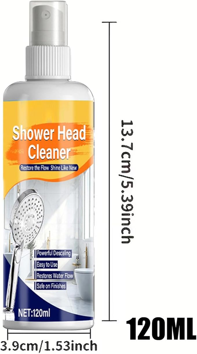 Powerful Shower Cleaner Spray, Multi Purpose Descaling Solution, 120ml Bottle with Microfiber Towel, Household Bathroom Cleaner Kit, Shower Head Accessory Quick Action, Cleaning Tool for Tiles Faucet