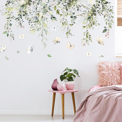 3D Wall Stickers DIY Green Plants Leaves Flower Wall Art Decal Decor for Bedroom Living Room Offices Home Decoration
