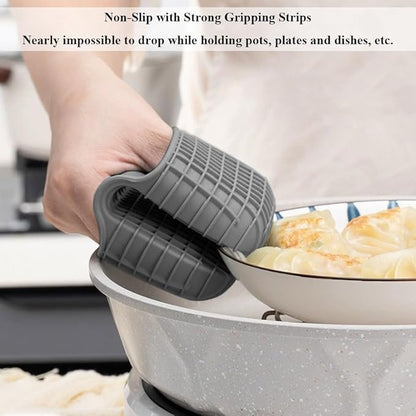 2 Pack Silicone Oven Mitts for Cooking, Heat Resistant Oven Mitt Set, Flexible Oven Gloves, Mini Oven Mitts Set with Non-Slip & Grip Heat Kitchen Mitt for Kitchen Cooking Baking (Grey)