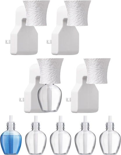 Sratte 4 Pieces Plug in Essential Oil Diffuser 6 Pieces Empty Bottles for Spreading Scent Aromatherapy Essential Oils Home Bedroom Room Air Freshener Wall Diffuser