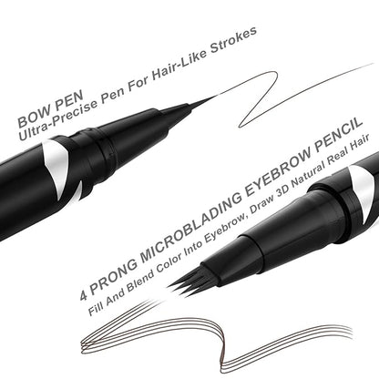 LAVONE 2-IN-1 Dual-ended Waterproof Eyebrow Pencil, 4 Tip Microblading Pen and Ultra-Precise Brow Pencil, Dual-ended Eyebrow Brush, Natural Looking - Chocolate