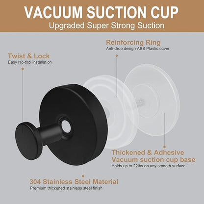 ZESLMG Black Suction Cup Hooks for Glass Window, Shower Hook for Inside Shower, Removable Towel Hooks for Bathroom Kitchen Wall Glass Door, Wreaths Loofah Suction Hook for Hanging, 4 Pack