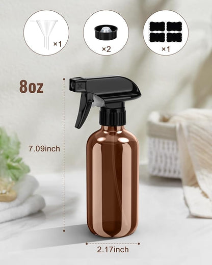 Bontip Glass Spray Bottle, Amber Glass Spray Bottle Set & Accessories Refillable for Plants Window Cleaners Aromatherapy Facial Hydration Watering Flowers Hair Care (2 Pack/8 oz) (Amber)