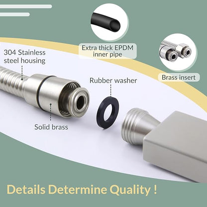 Flexible Shower Hose 59 Inches, APLusee 304 Stainless Steel Shower Tube With Swivel Brass Connector, Extension Replacement Part For Handheld Sprayer And Bidet, Brushed Nickel