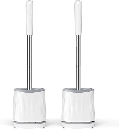 TRENTI Toilet Brush, Toilet Brush and Holder Set, Bristles Toilet Bowl Brush Head with Ventilated Holder, Wall Mounted Compact Toilet Brush Set for Bathroom Deep Cleaning (2, White)