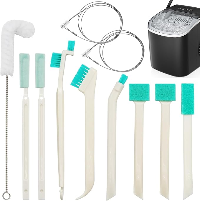 10 Pcs Ice Machine Cleaning Brush Kit, Ice Maker Cleaner Tools Set-2 Extra Long Pipe Drain Cleaners Brush, 9 Small Crevice Cleaning Brushes for Cleaning Ice Machine Crevice in Tight Spaces