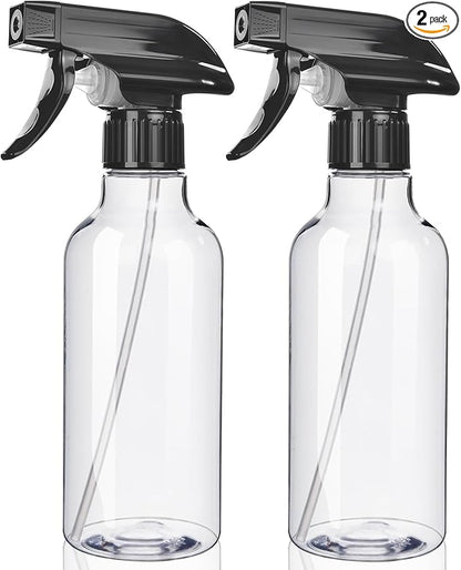 Uineko Spray Bottles 2-Pack, 10 Oz, Mist & Stream, Heavy Duty Spraying Empty Water Sprayer Bottle, BPA Free Plastic Refillable Containers for Cleaning Solutions, Plants, Hair, Essential Oils (Clear)