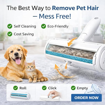 Pet Hair Remover Roller, Reusable Self-Cleaning Lint Roller for Dog & Cat Hair, Fur Removal for Furniture Couch Carpet Car Clothes & Bedding, No Sticky Tape or Refills