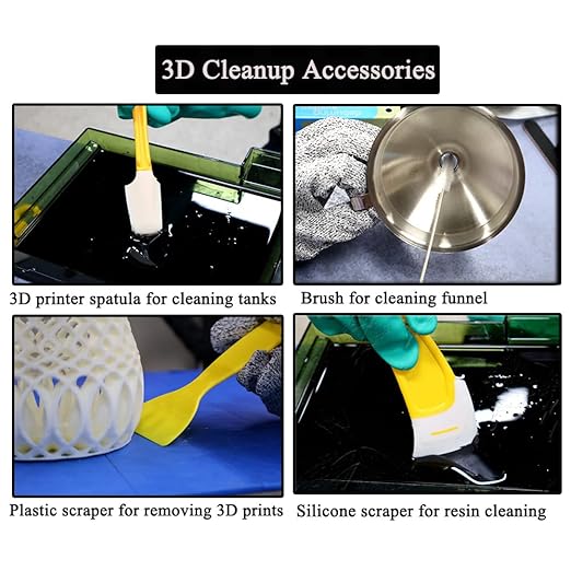 46PCS 3D Printer Accessories, Resin 3D Printer Post-Processing Tool Set with Silicone Mat, Gloves, Resin Funnels, Cleaning and Removal Tool for SLA/DLP Printing