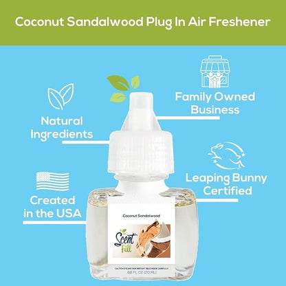Scent Fill Coconut Sandalwood Plug in Air Freshener, Scented Oil Refills, 2 Refills + Diffuser