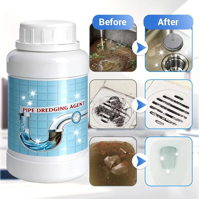 Drain Cleaner Powder, Powerful Sink Cleaner Powder Fast Foaming for Kitchen Toilet Pipeline Quick Cleaning Tool (2 Pcs)