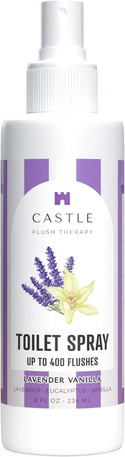 Castle Flush Therapy Toilet Spray for Poop Lavender Vanilla Flush Therapy 8oz Made in USA- Poop Spray for Toilet Freshener Odor Block Flush Safe Oil Scent Fresh Bathroom Home Travel Family Daily Use