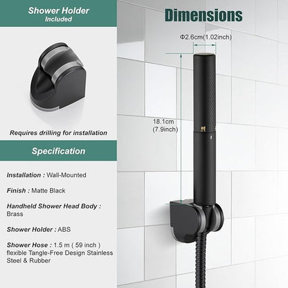 Heyalan Brass 2 in1 Hand Shower and Sprinkler - High Pressure Handheld Shower Wand with Hose and ABS Holder, Matte Black