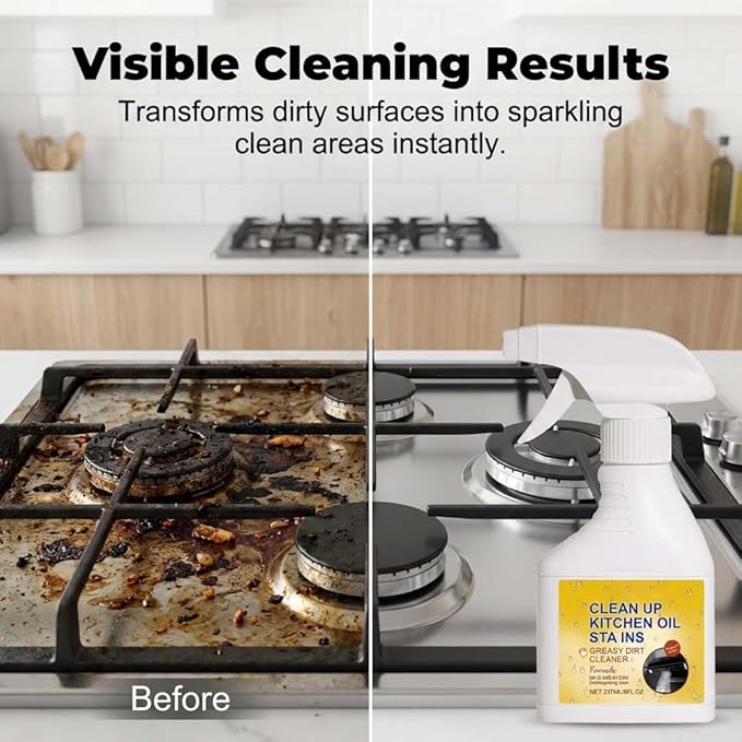 Kitchen Heavy Oil Cleaner Spray, Heavy Duty Kitchen Degreaser Spray, Foaming Oil Cleaner for Stove, Oven & Countertops, Multi-Surface Grease Remover for Appliances (2pcs)