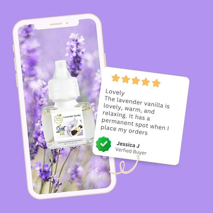 Scent Fill 100% Natural Lavender Vanilla Plug in Air Freshener, Scented Oil Refills, 2 Refills + Diffuser