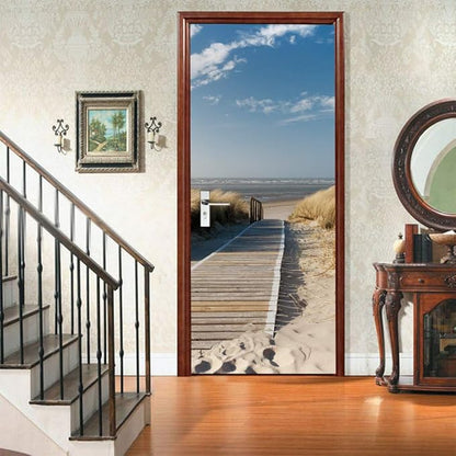 3D Door Stickers - Jetty to The Sea Peel & Stick Wallpaper Murals Self-Adhesive, Removable PVC Waterproof Bedroom Living Room Decoration 37.4"x78.7"